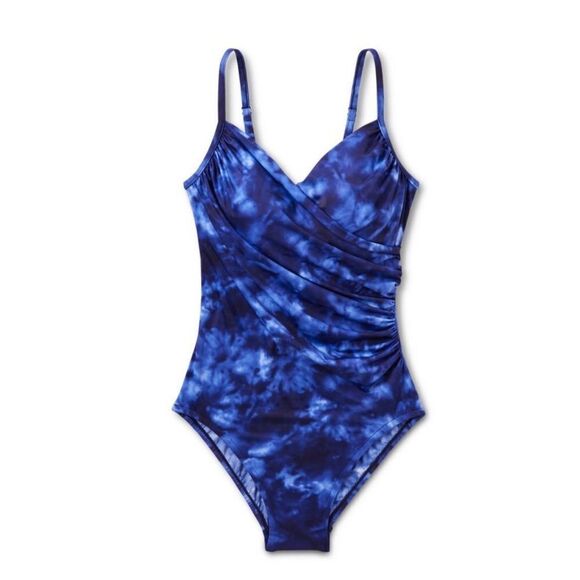 Women's UPF 50 Twist-Front Over the Shoulder One Piece Swimsuit - Aqua Green - Picture 3 of 5